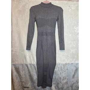 JLUXLABEL Womens Grey Knit‎ Mock Neck Long Sleeve Bodycon Midi Dress Small